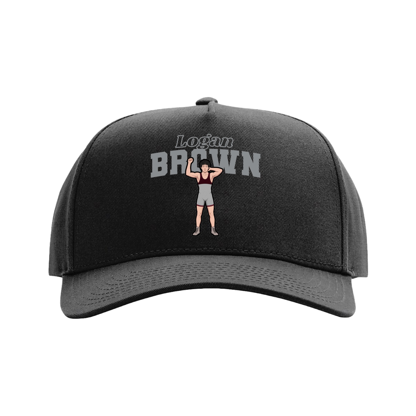Full Fabric Five-Panel Champ Cap — Name Arch in Black