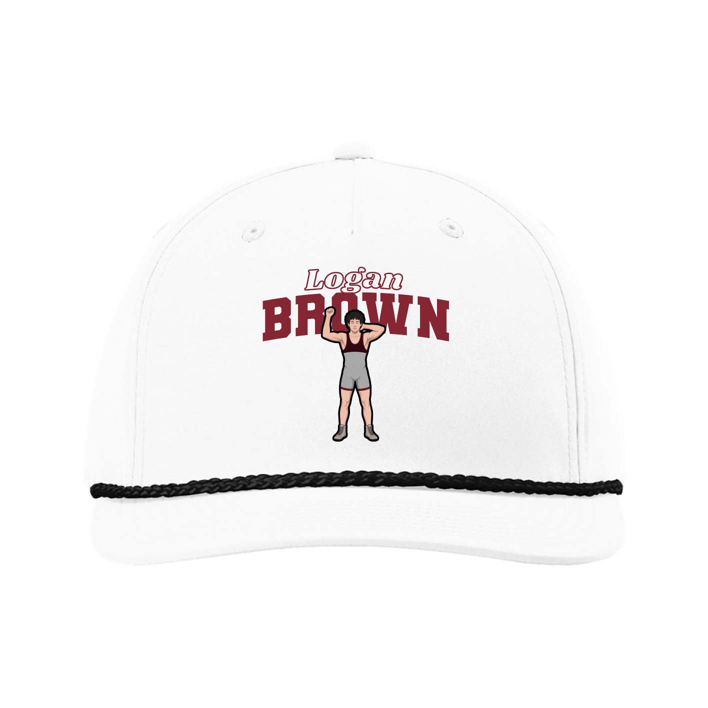 Five-Panel Classic Rope Cap — Name Arch in White