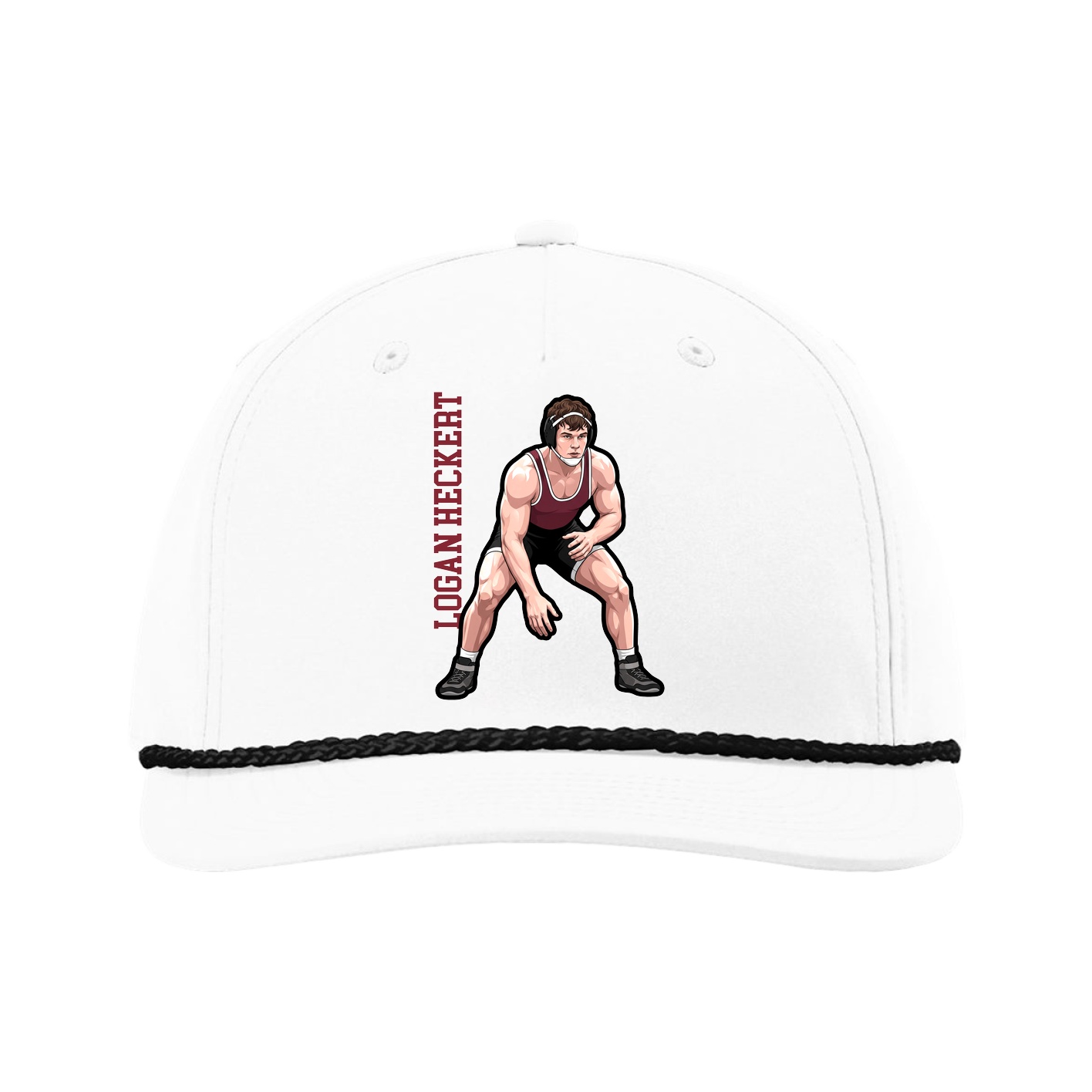 Five-Panel Classic Rope Cap — Name Vertical in White