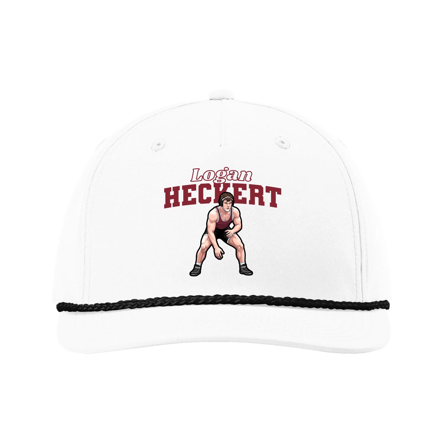 Five-Panel Classic Rope Cap — Name Arch in White