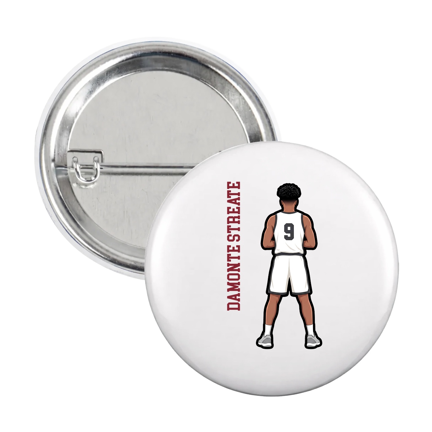 Game Day Button — Name Vertical in White