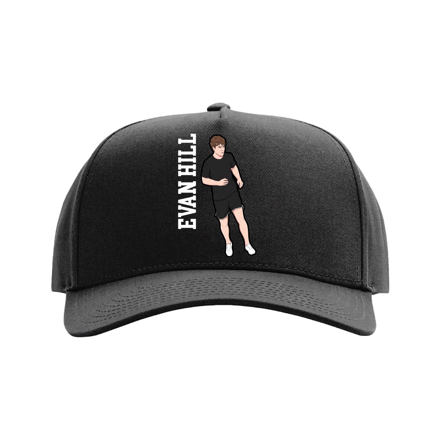 Full Fabric Five-Panel Champ Cap — Name Vertical in Black