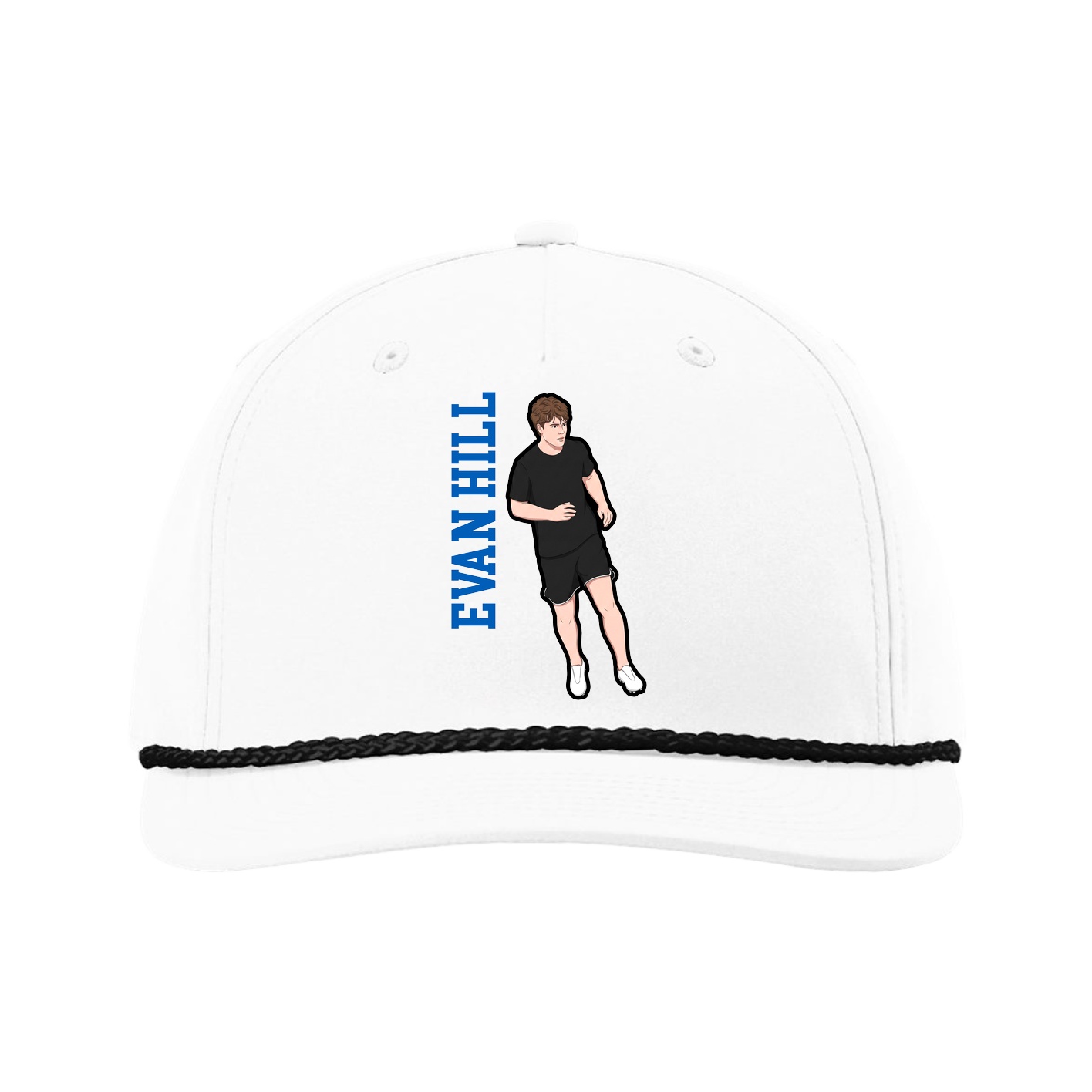 Five-Panel Classic Rope Cap — Name Vertical in White