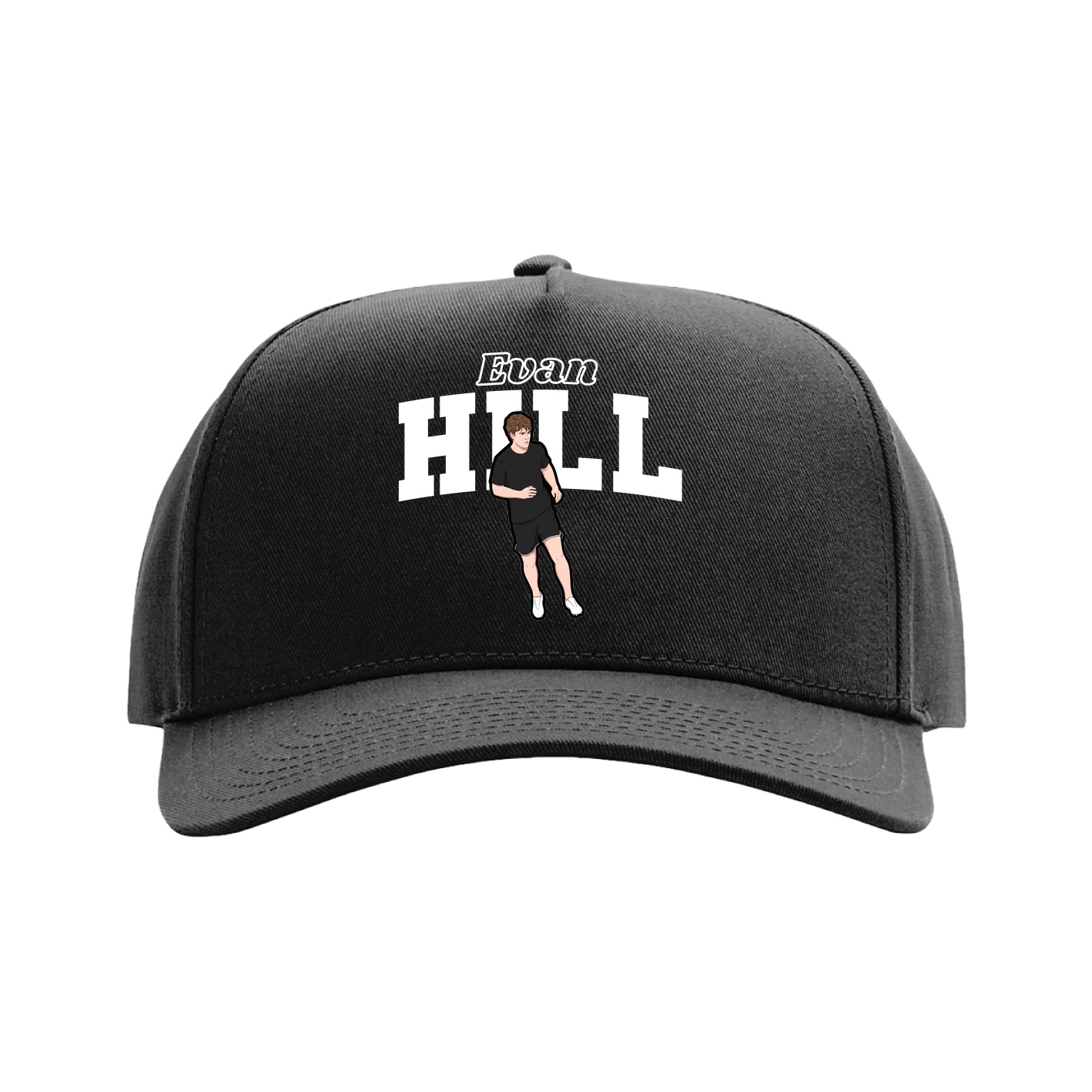 Full Fabric Five-Panel Champ Cap — Name Arch in Black