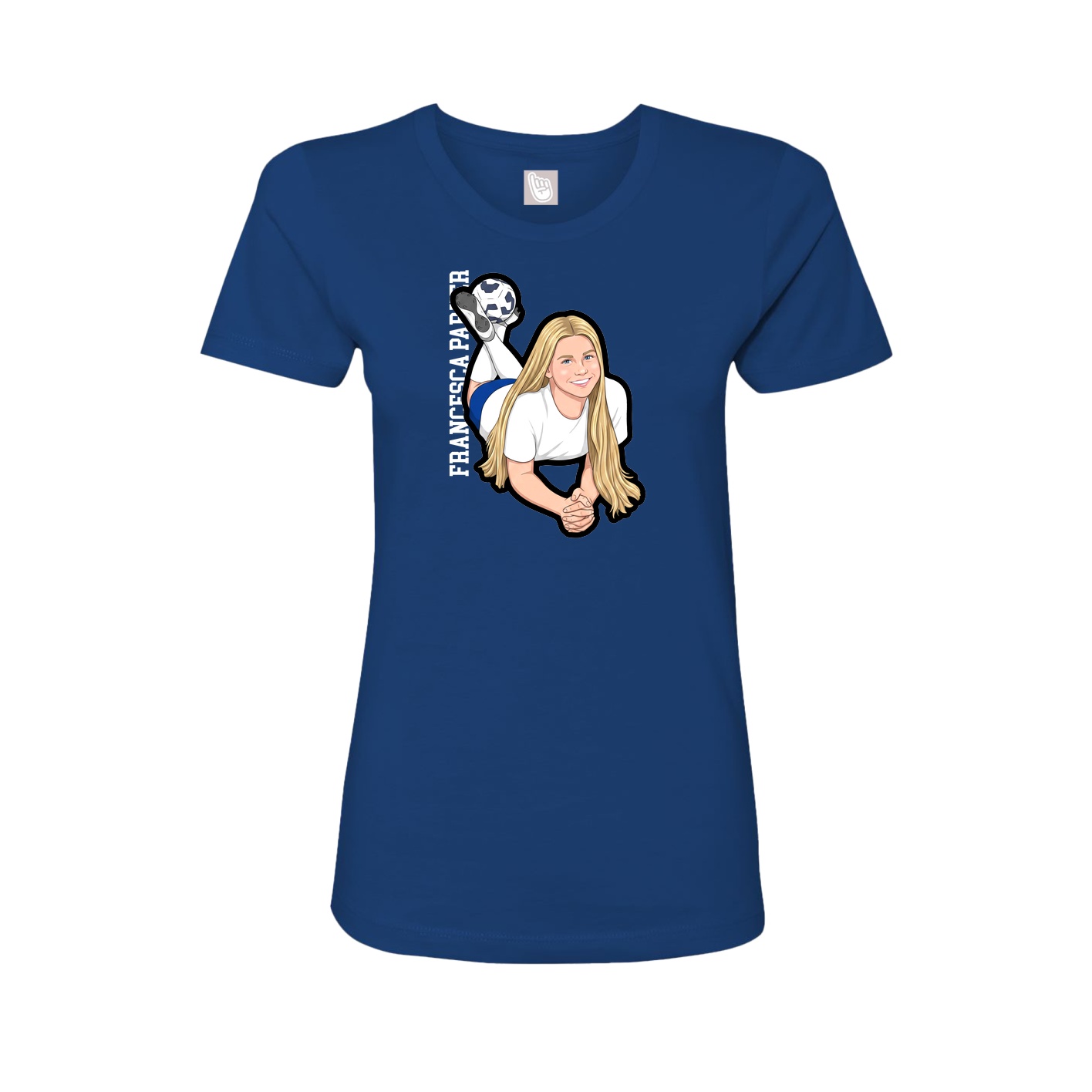 Fitted Women's Tee — Name Vertical in Royal