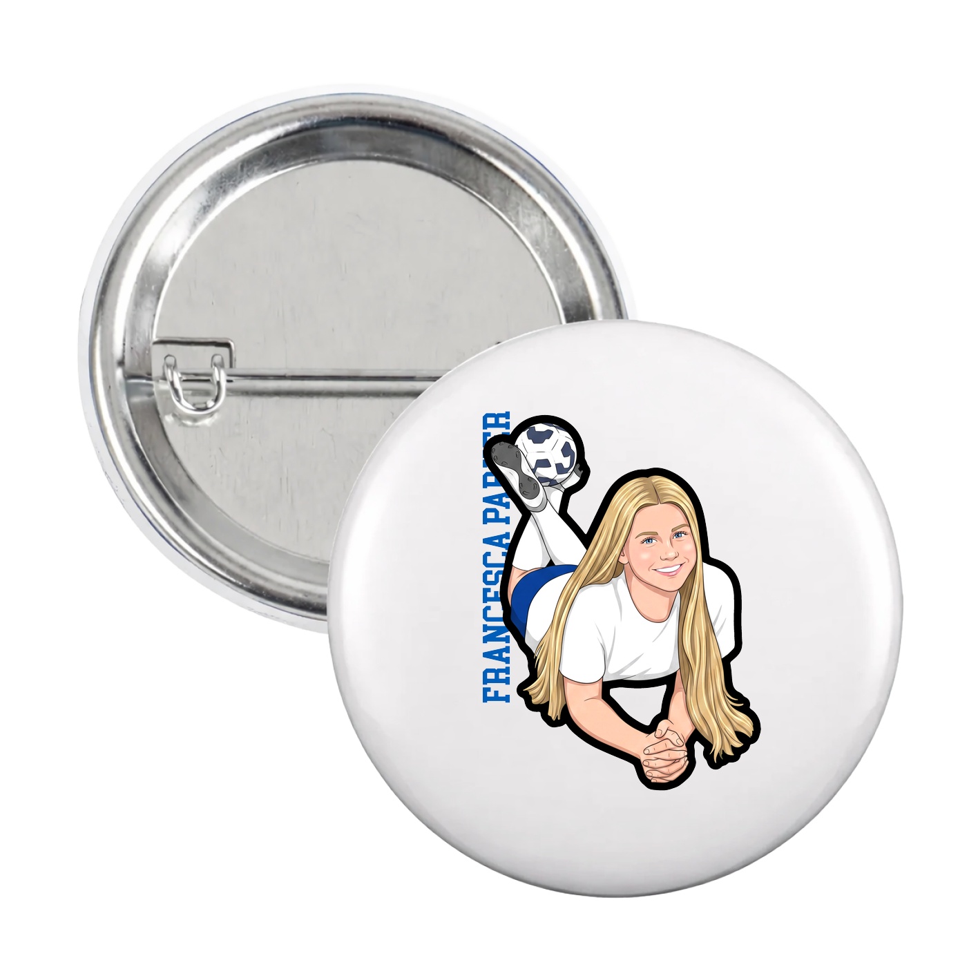 Game Day Button — Name Vertical in White