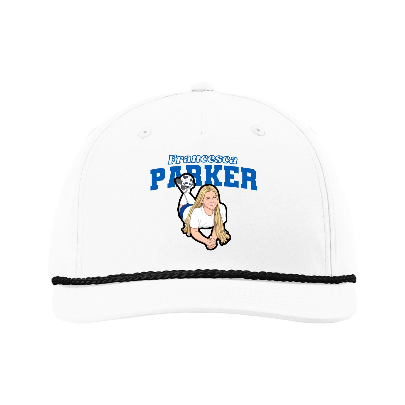Five-Panel Classic Rope Cap — Name Arch in White