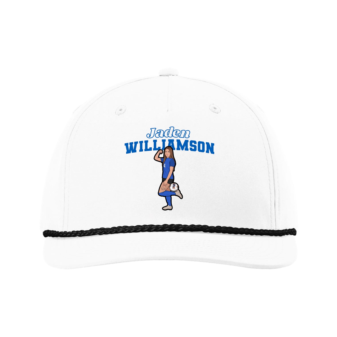 Five-Panel Classic Rope Cap — Name Arch in White