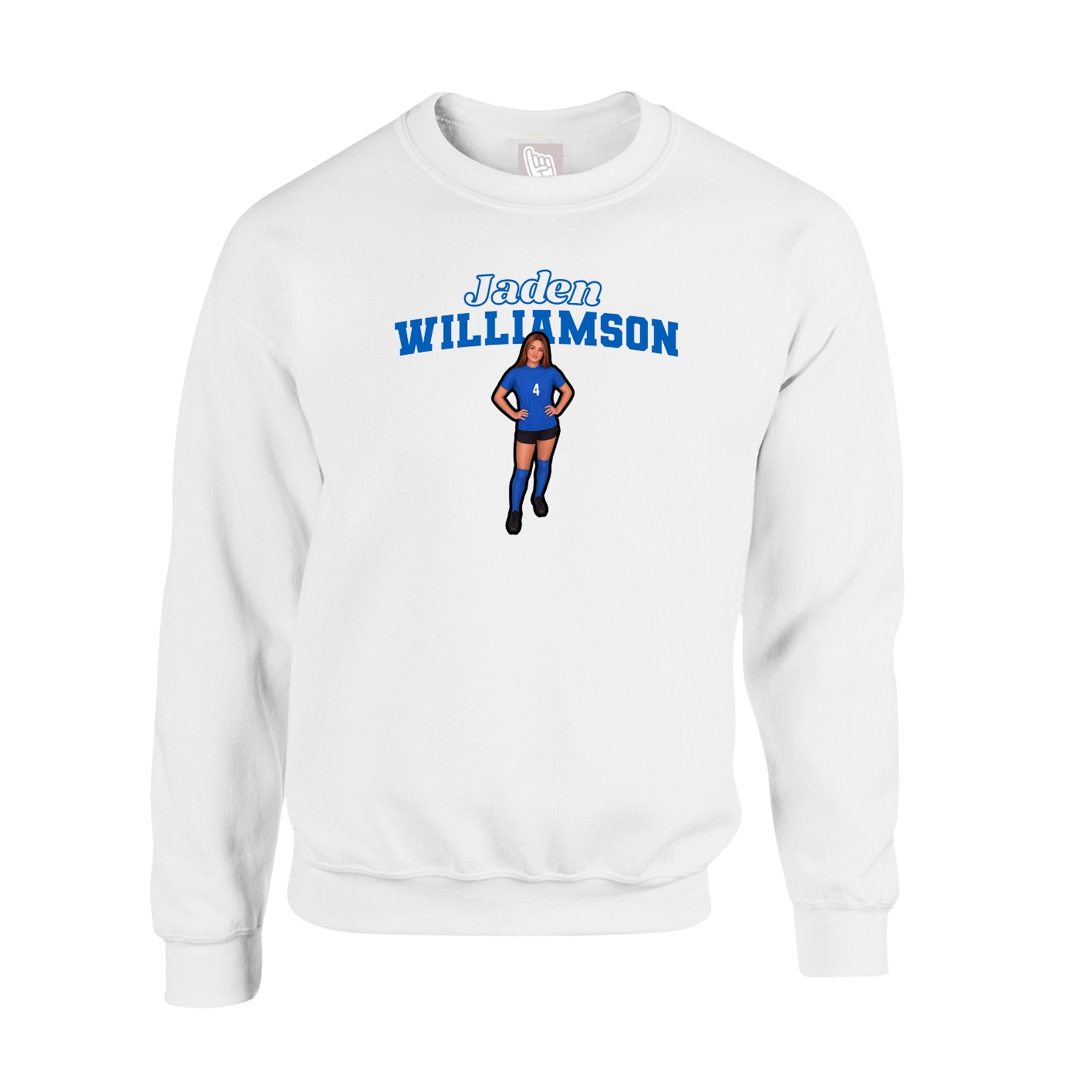 Fleece Crew — Name Arch in White