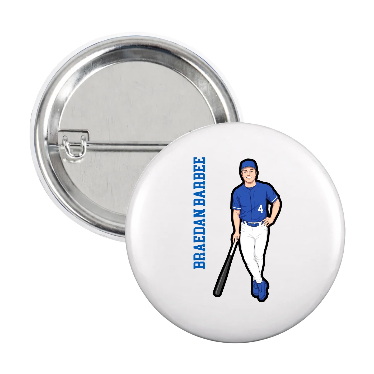 Game Day Button — Name Vertical in White