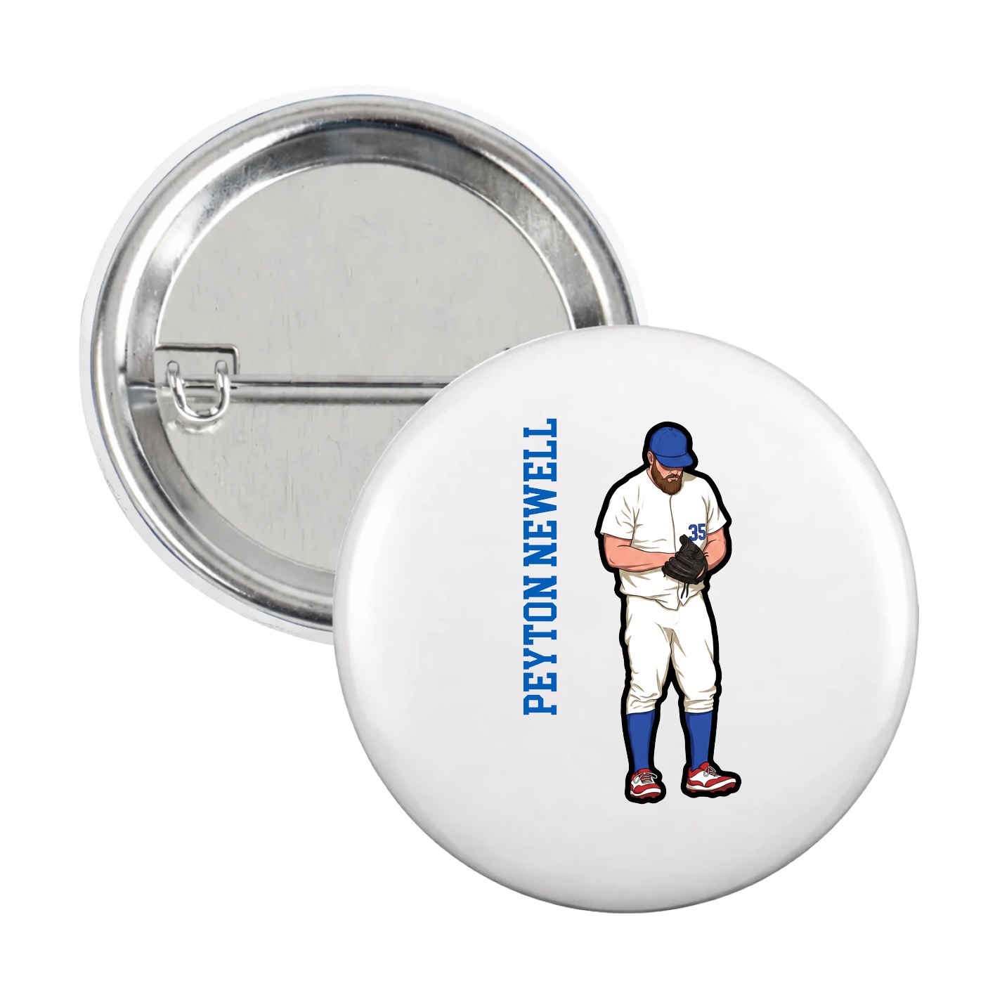 Game Day Button — Name Vertical in White
