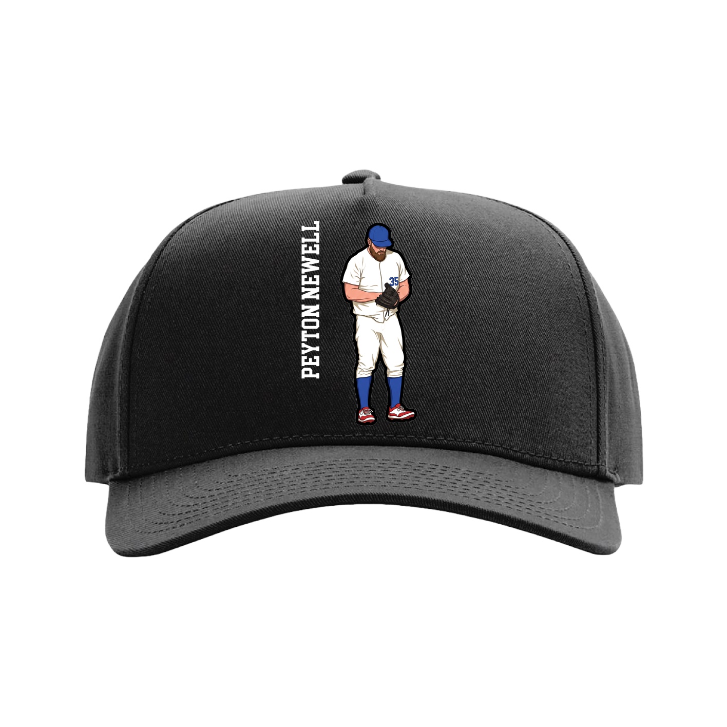Full Fabric Five-Panel Champ Cap — Name Vertical in Black