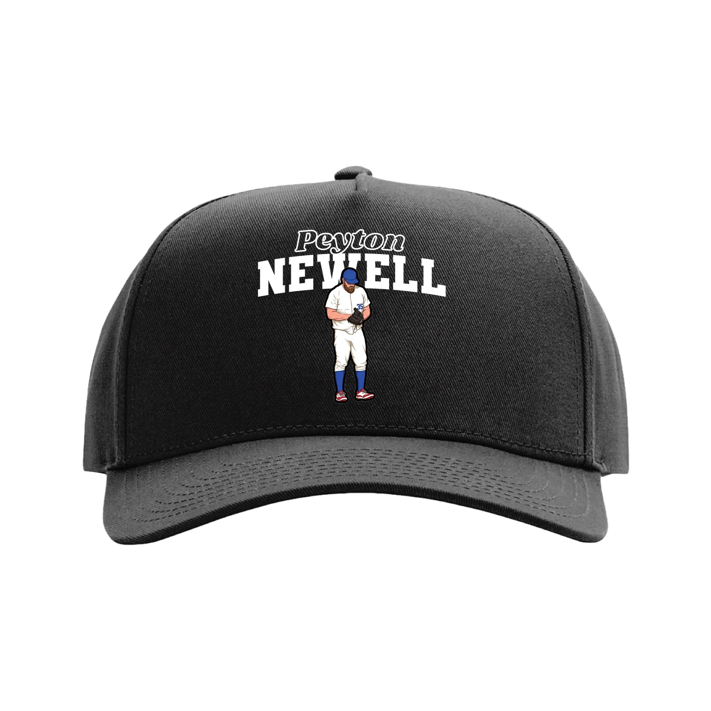Full Fabric Five-Panel Champ Cap — Name Arch in Black