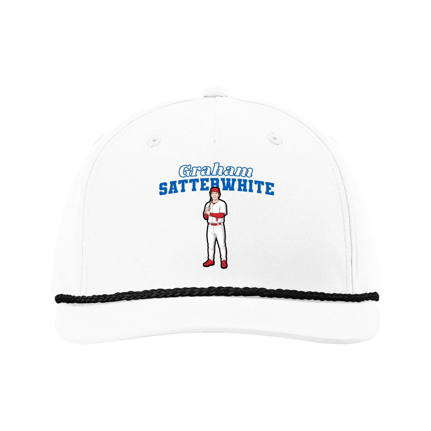 Five-Panel Classic Rope Cap — Name Arch in White