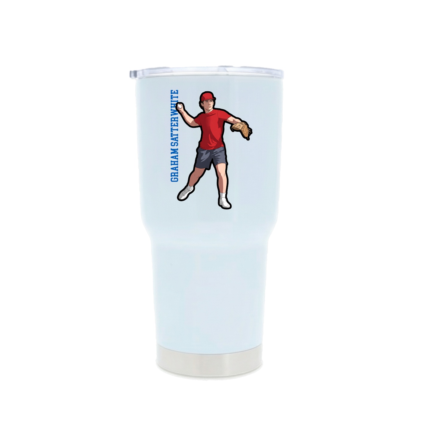 30oz Stainless Steel Tumbler — Name Vertical in White