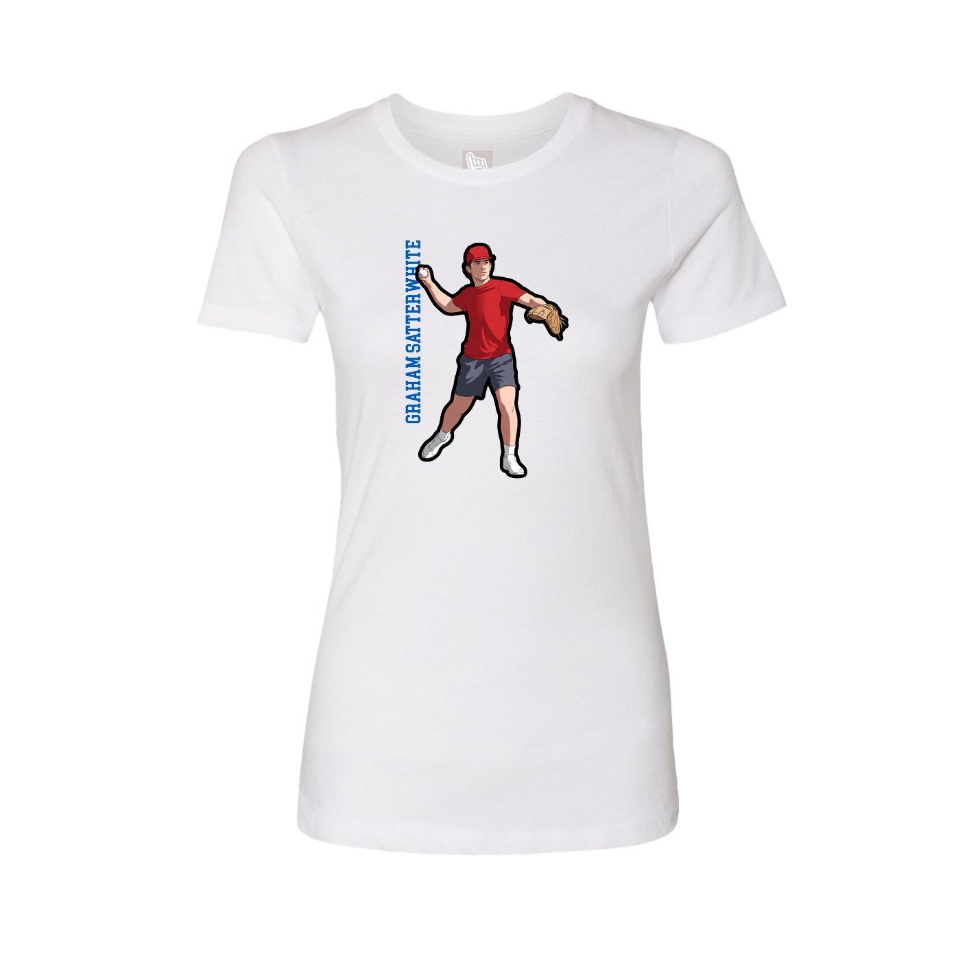 Fitted Women's Tee — Name Vertical in White