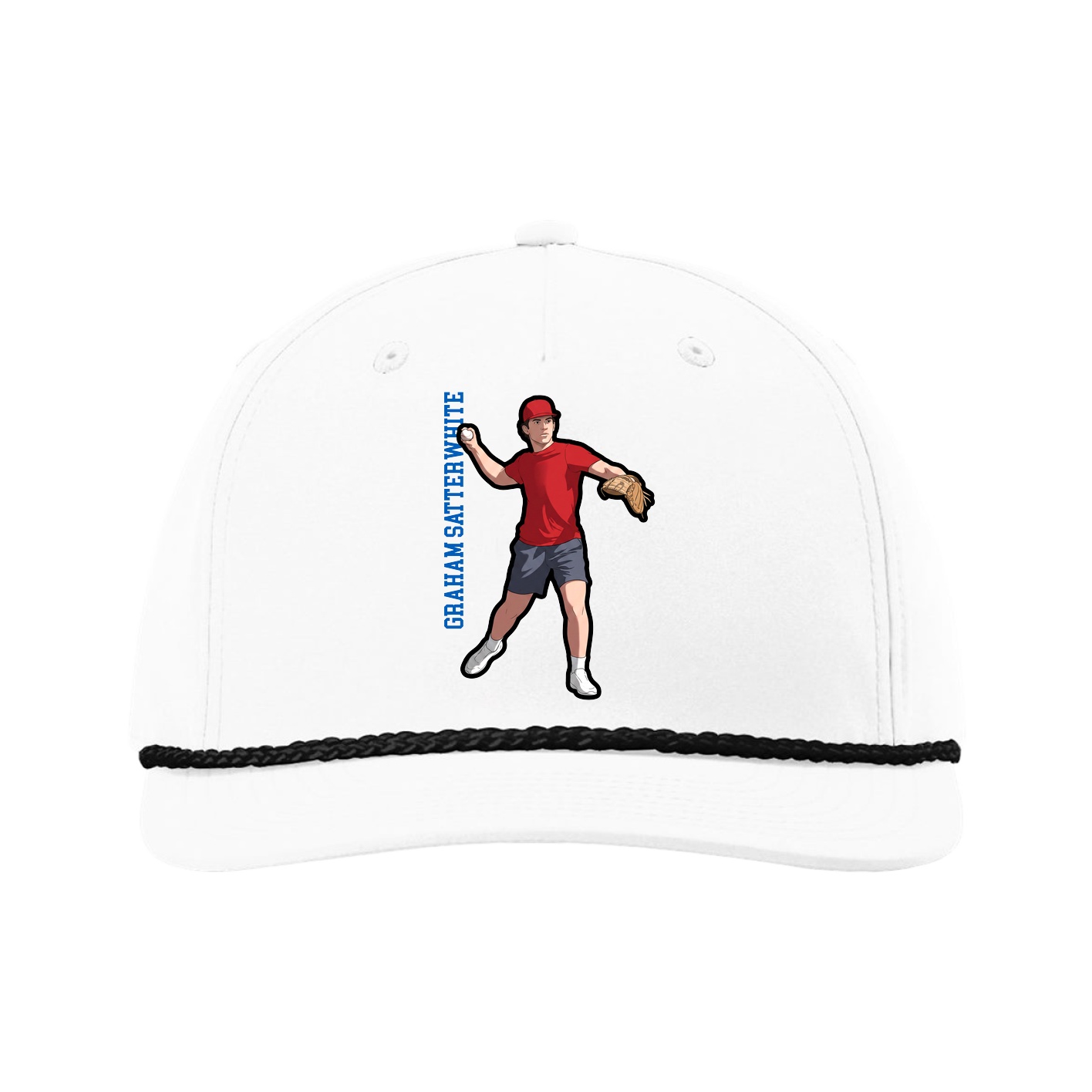 Five-Panel Classic Rope Cap — Name Vertical in White