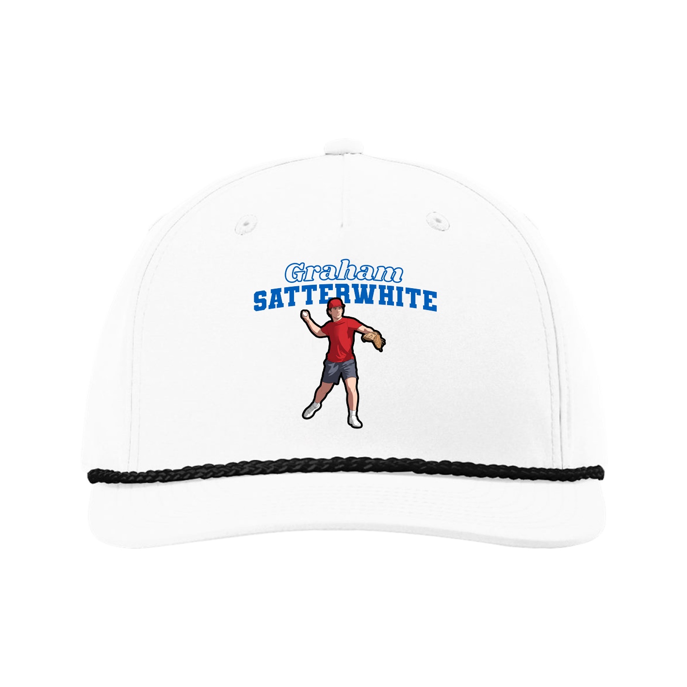 Five-Panel Classic Rope Cap — Name Arch in White