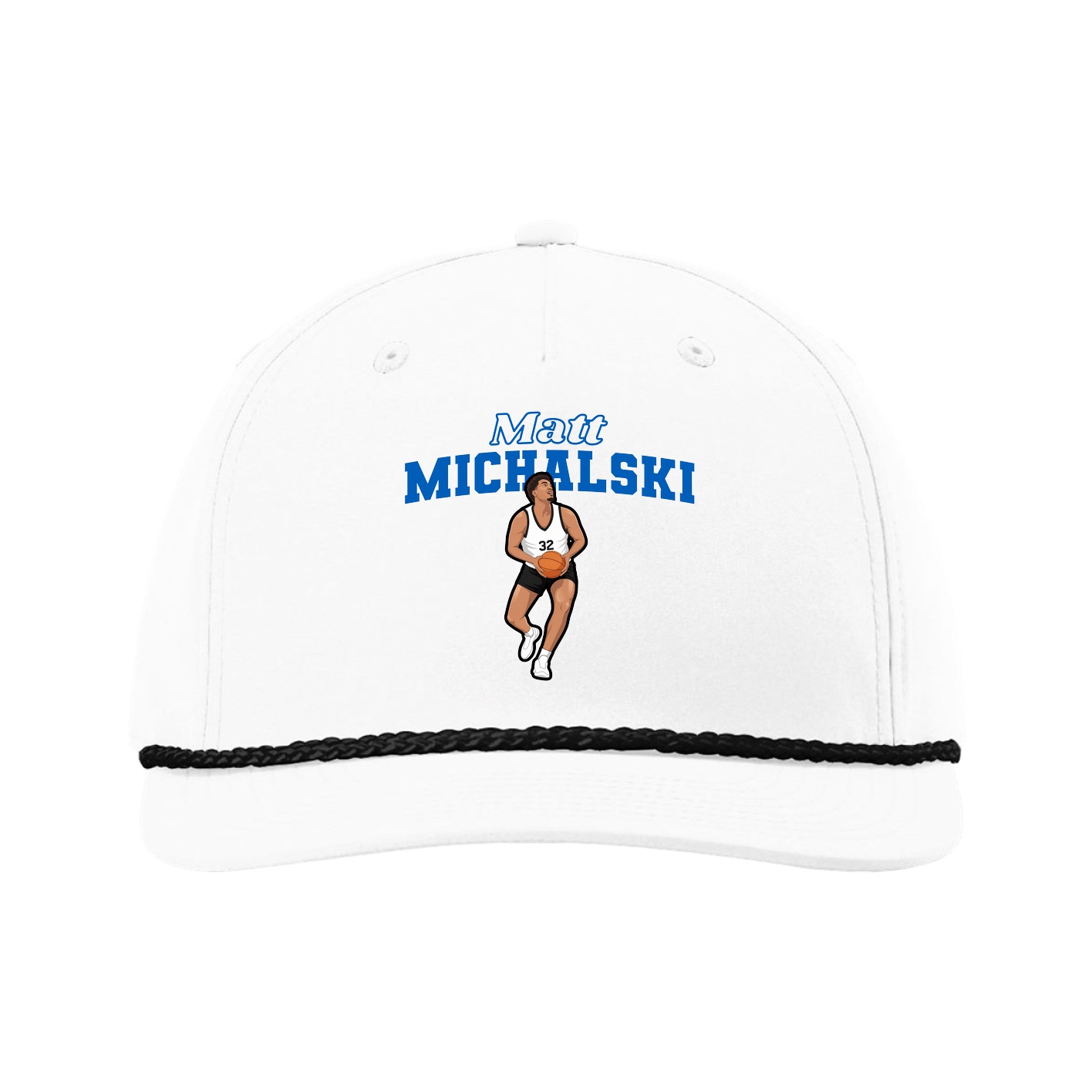 Five-Panel Classic Rope Cap — Name Arch in White