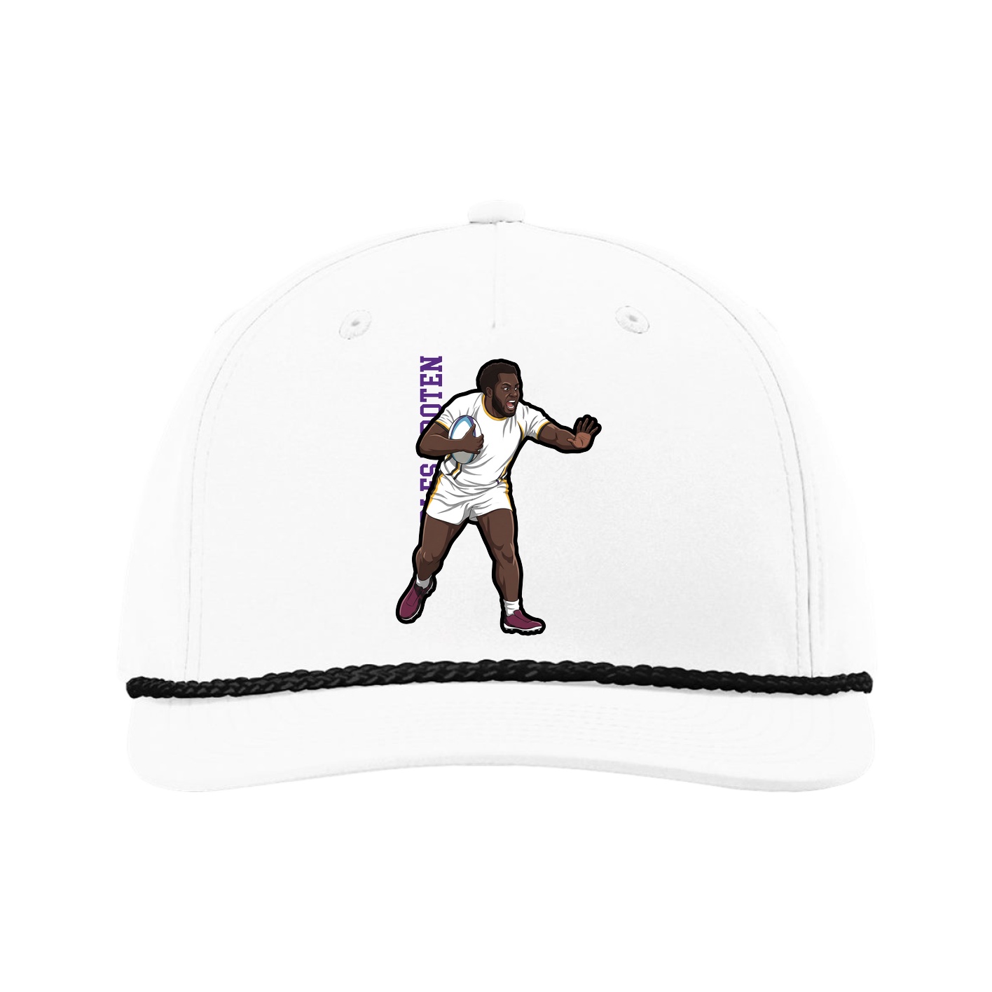 Five-Panel Classic Rope Cap — Name Vertical in White