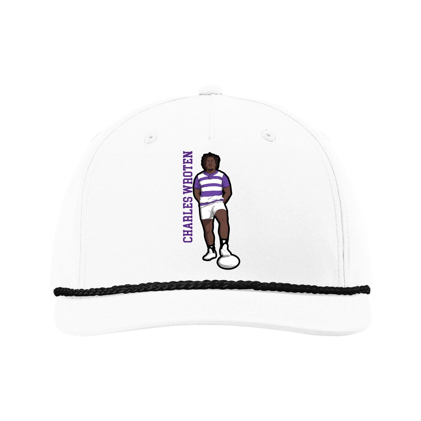 Five-Panel Classic Rope Cap — Name Vertical in White