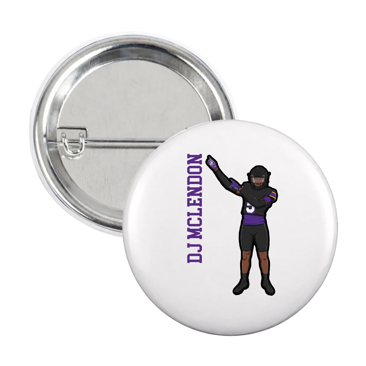 Game Day Button — Name Vertical in White
