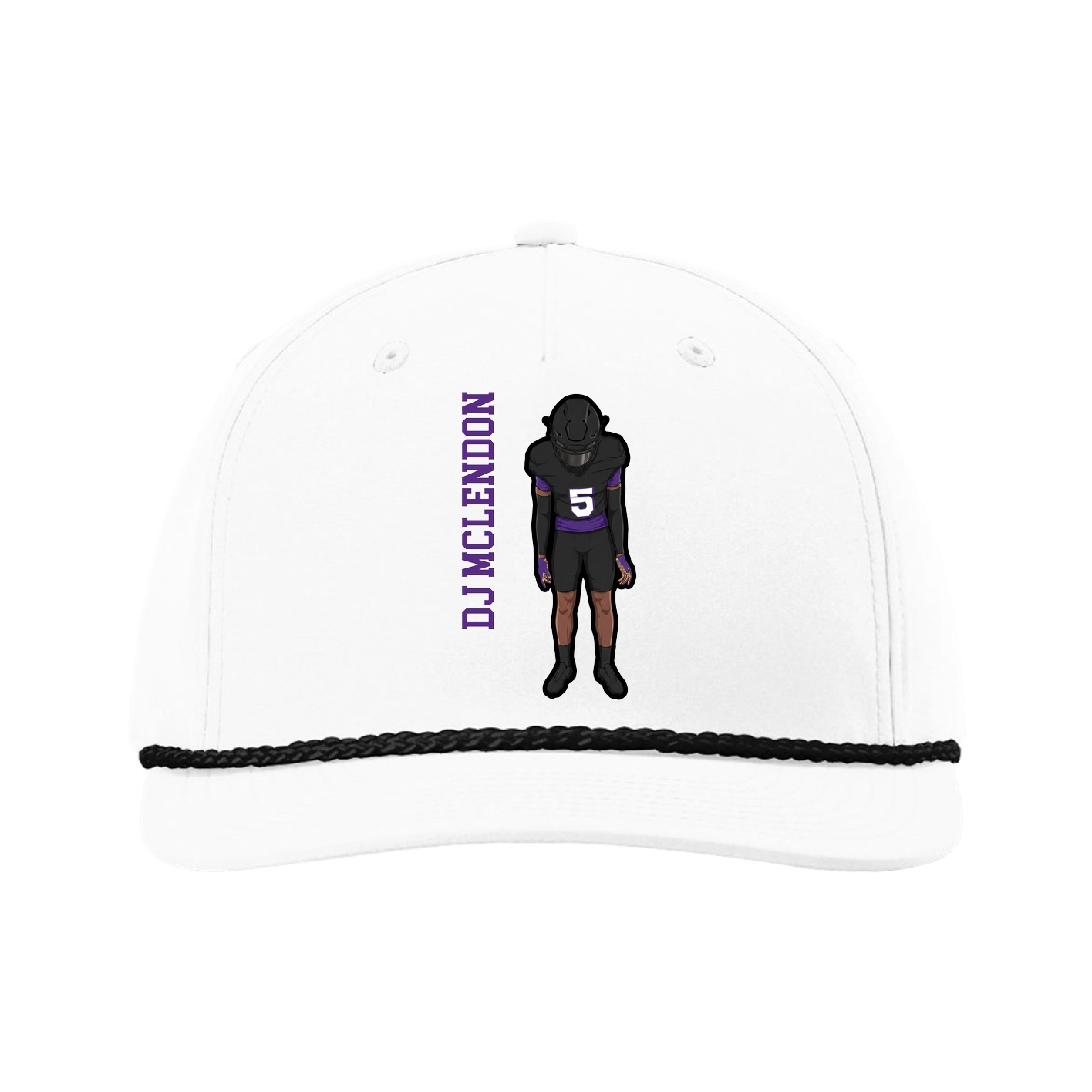 Five-Panel Classic Rope Cap — Name Vertical in White