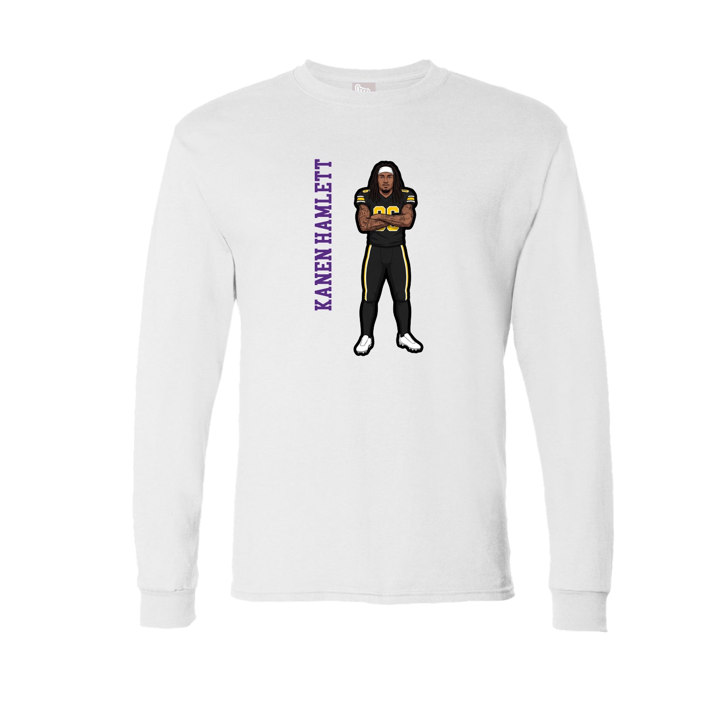 Long Sleeve Tee — Name Vertical in White