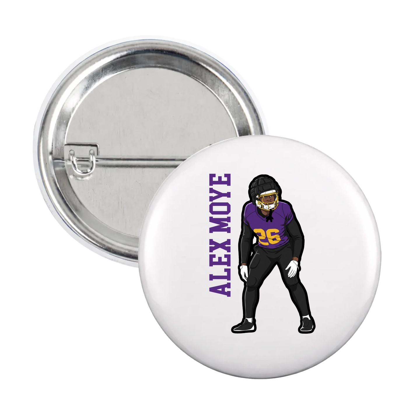 Game Day Button — Name Vertical in White