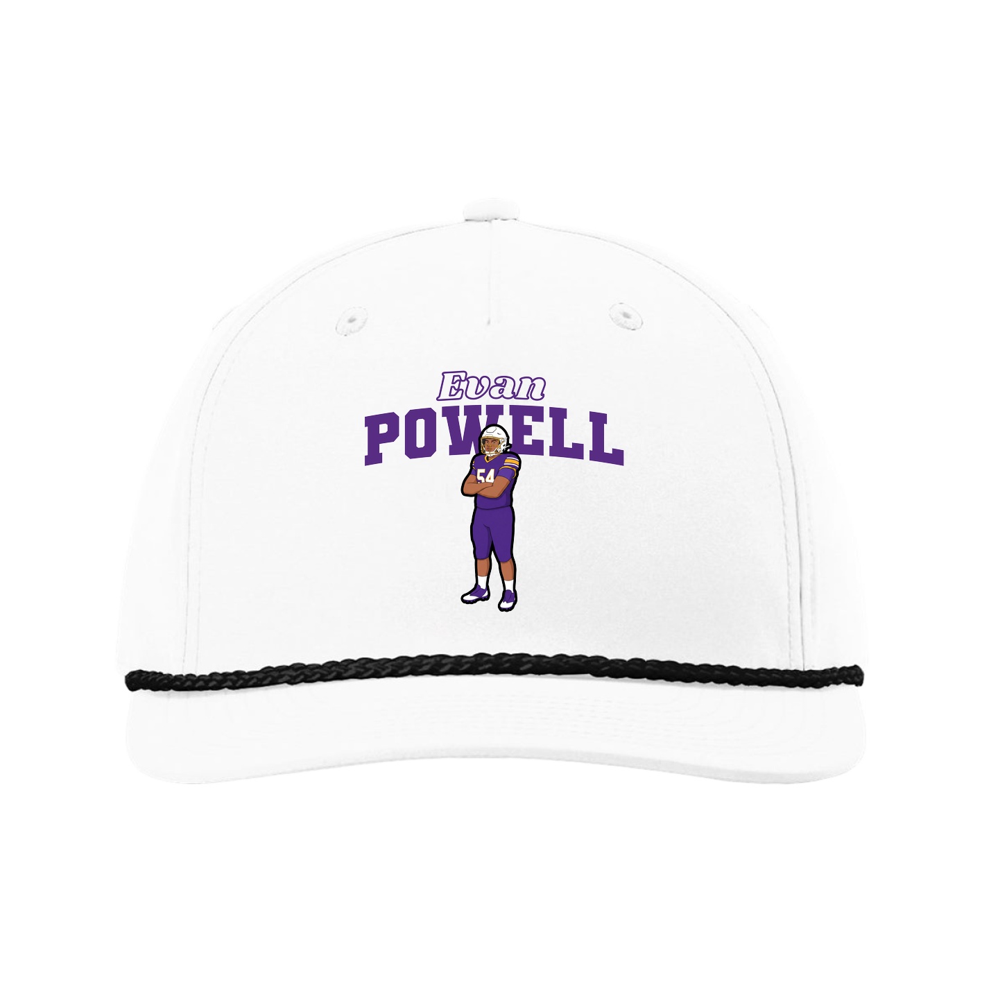 Five-Panel Classic Rope Cap — Name Arch in White