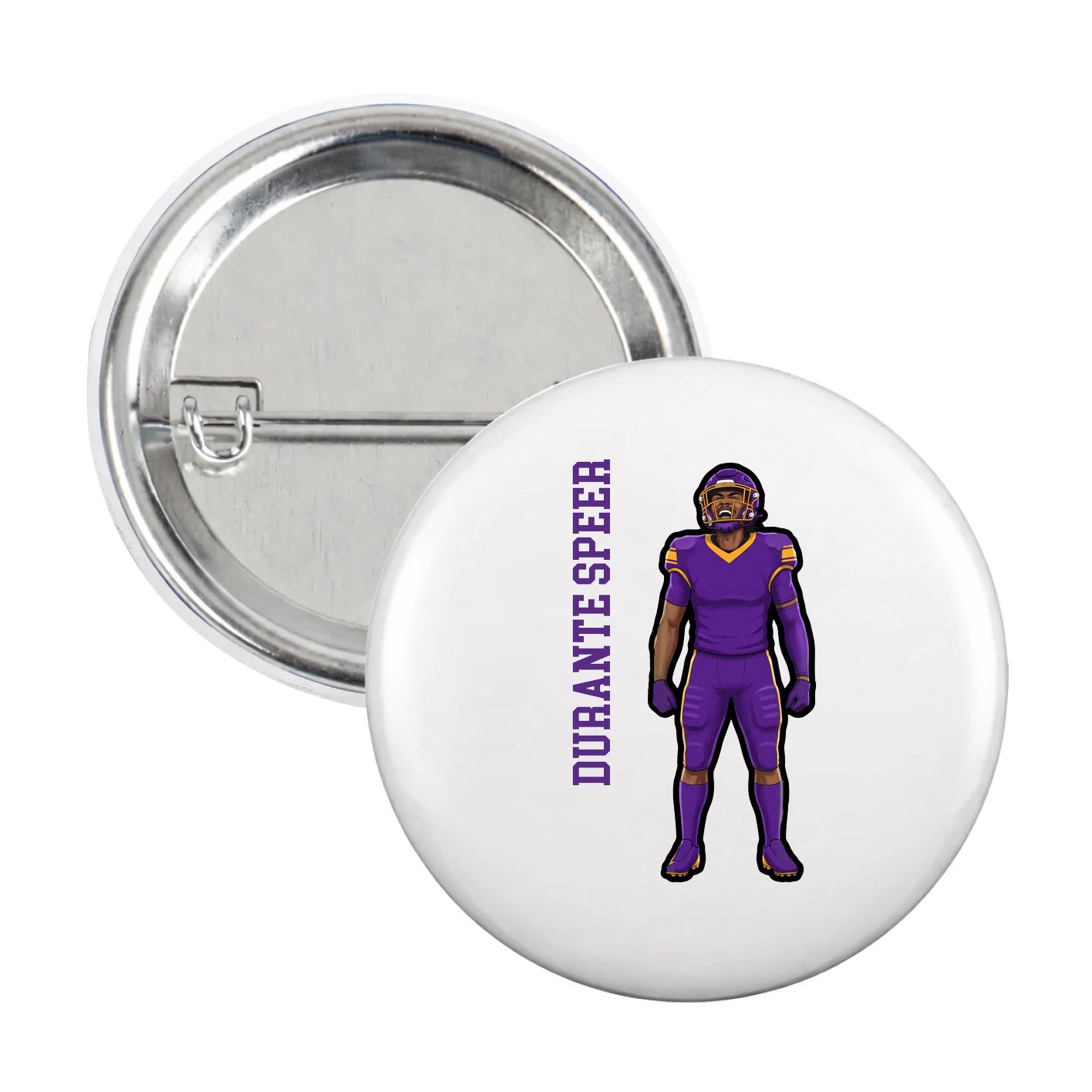 Game Day Button — Name Vertical in White
