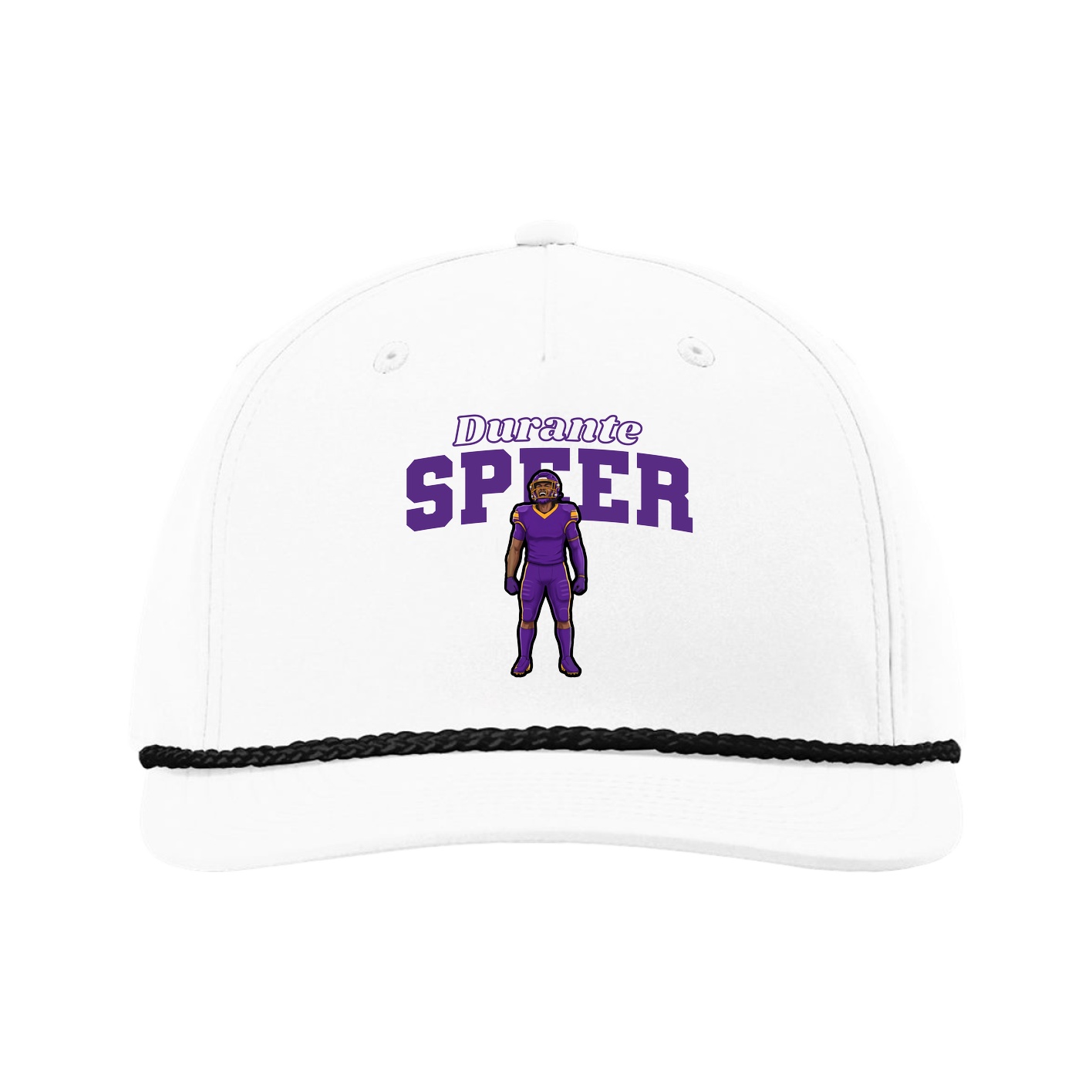 Five-Panel Classic Rope Cap — Name Arch in White