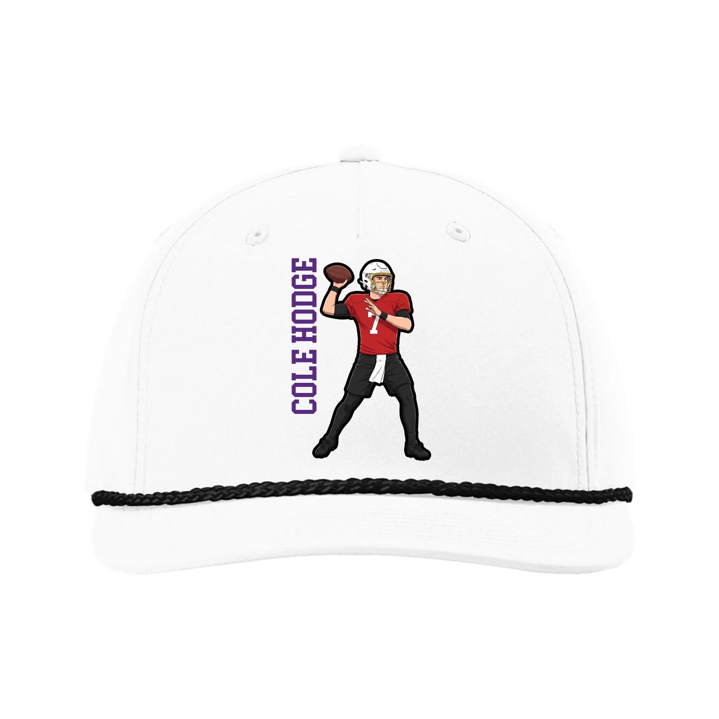 Five-Panel Classic Rope Cap — Name Vertical in White