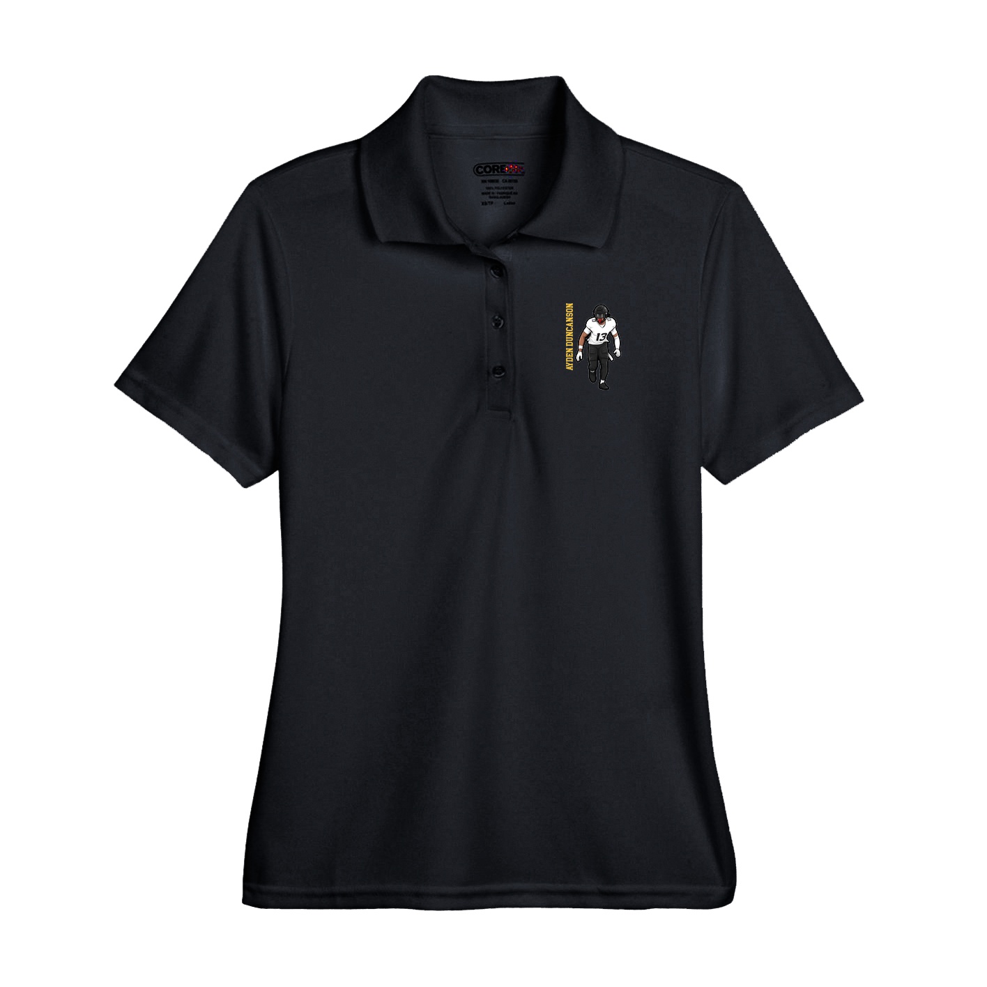 Performance Polo — Name Vertical in Black