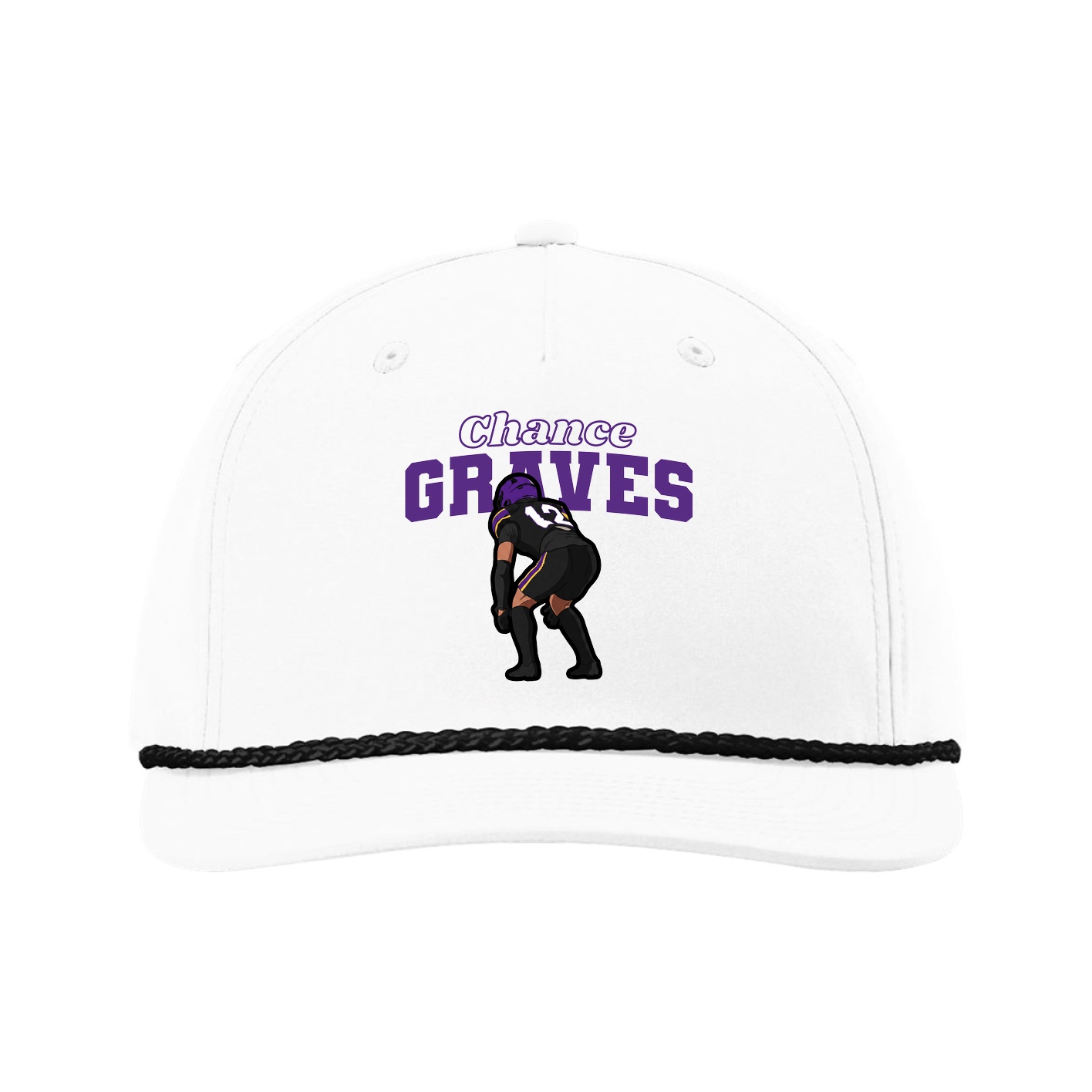 Five-Panel Classic Rope Cap — Name Arch in White