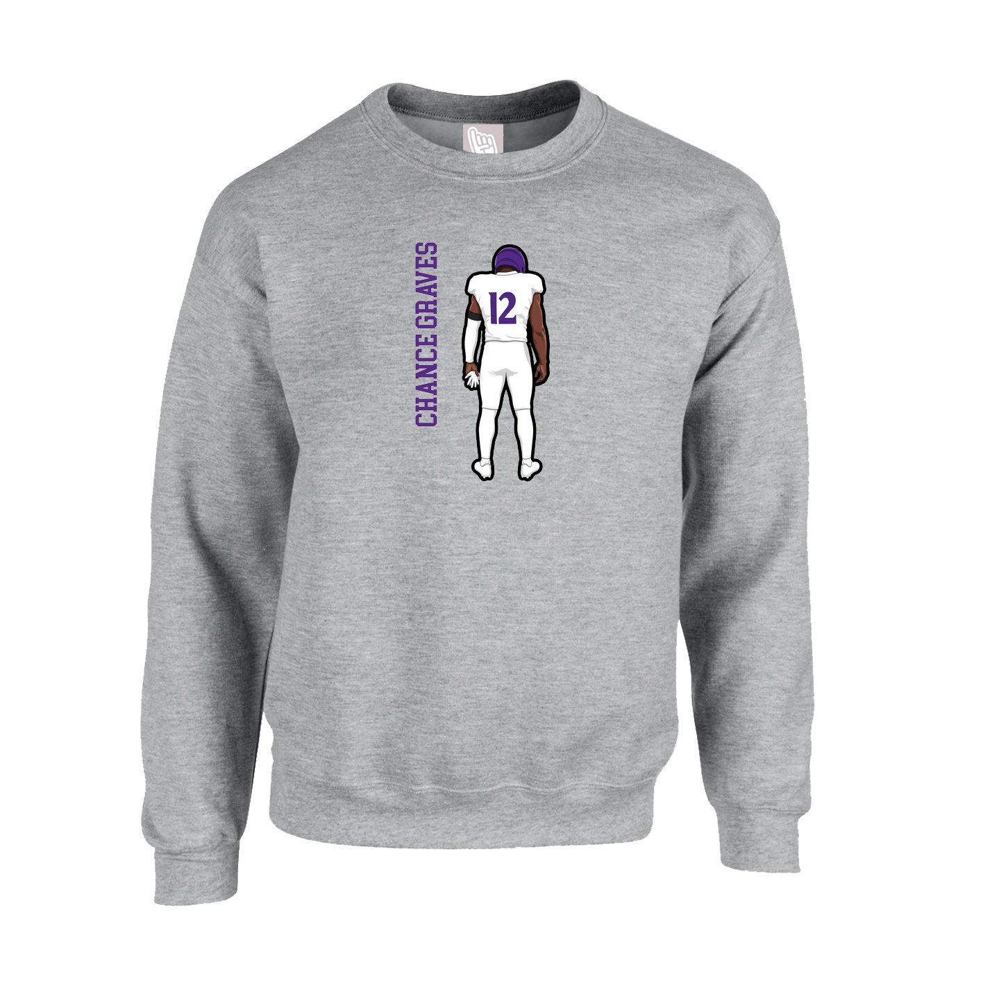 Fleece Crew — Name Vertical in Grey