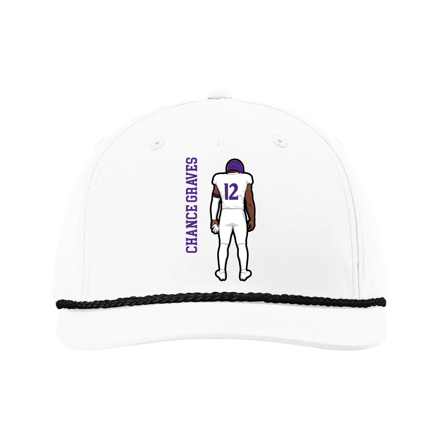 Five-Panel Classic Rope Cap — Name Vertical in White