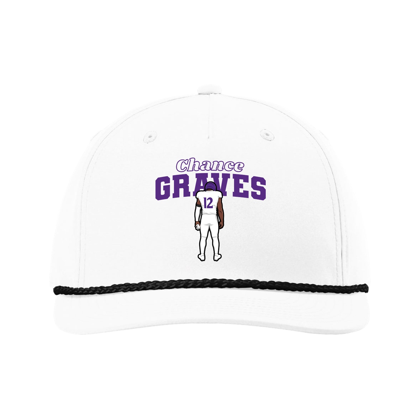 Five-Panel Classic Rope Cap — Name Arch in White