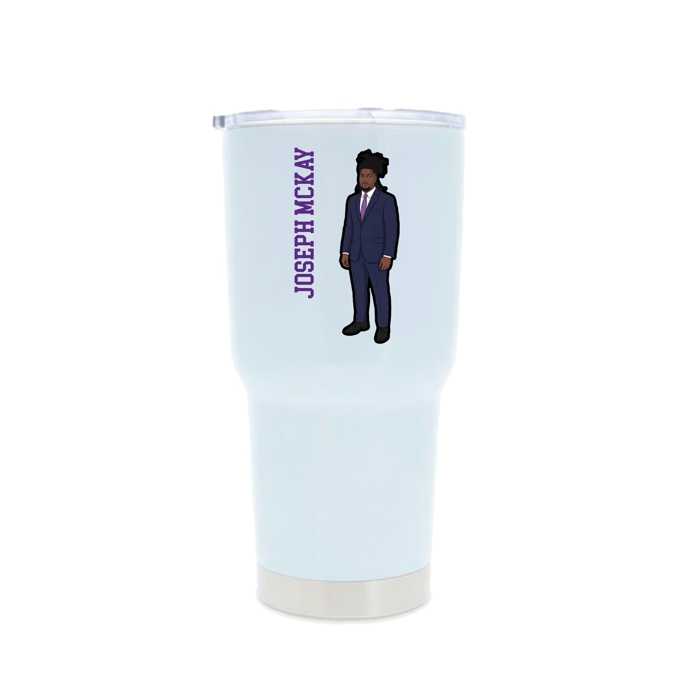 30oz Stainless Steel Tumbler — Name Vertical in White
