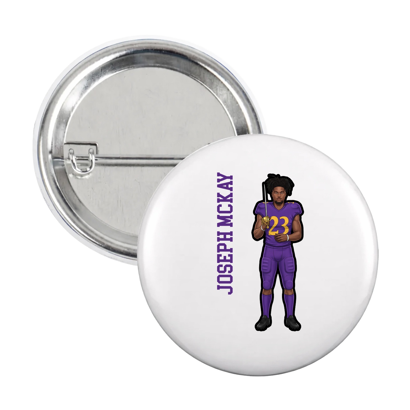 Game Day Button — Name Vertical in White