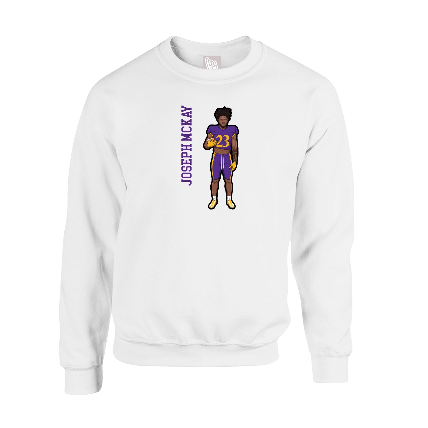 Fleece Crew — Name Vertical in White