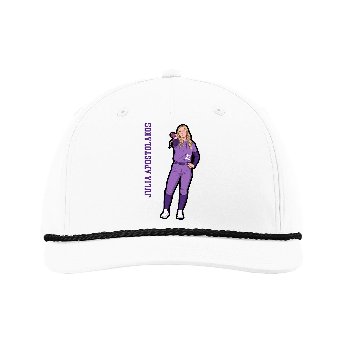 Five-Panel Classic Rope Cap — Name Vertical in White