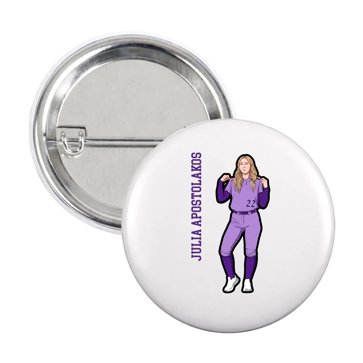 Game Day Button — Name Vertical in White