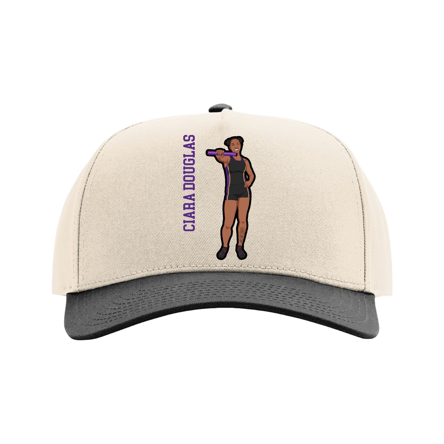 Full Fabric Five-Panel Champ Cap — Name Vertical in Cream/Black