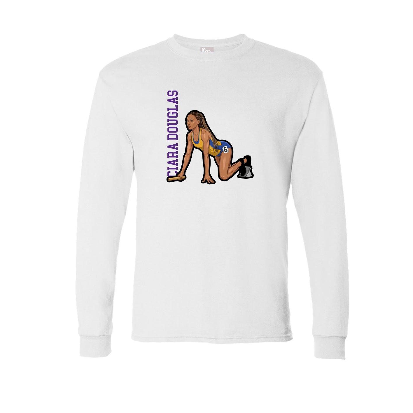 Long Sleeve Tee — Name Vertical in White