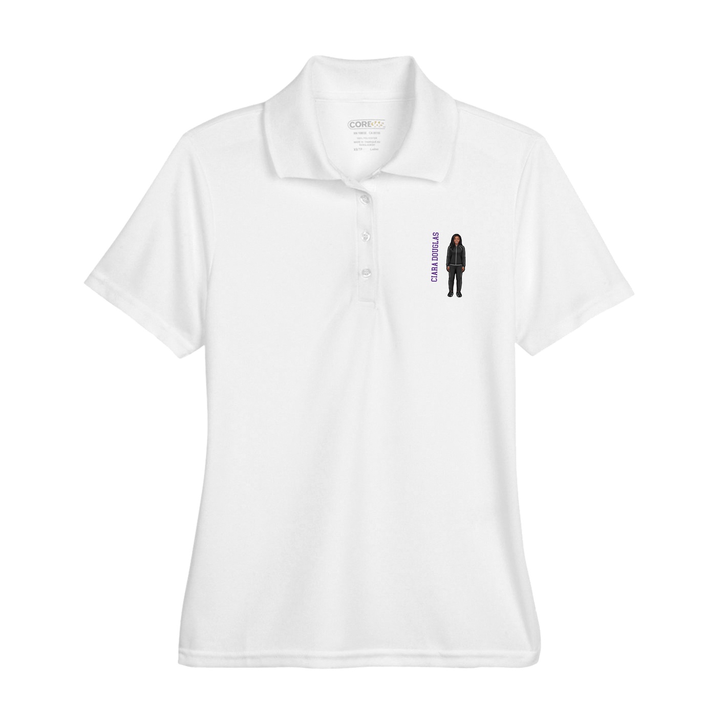 Womens Performance Polo — Name Vertical in White