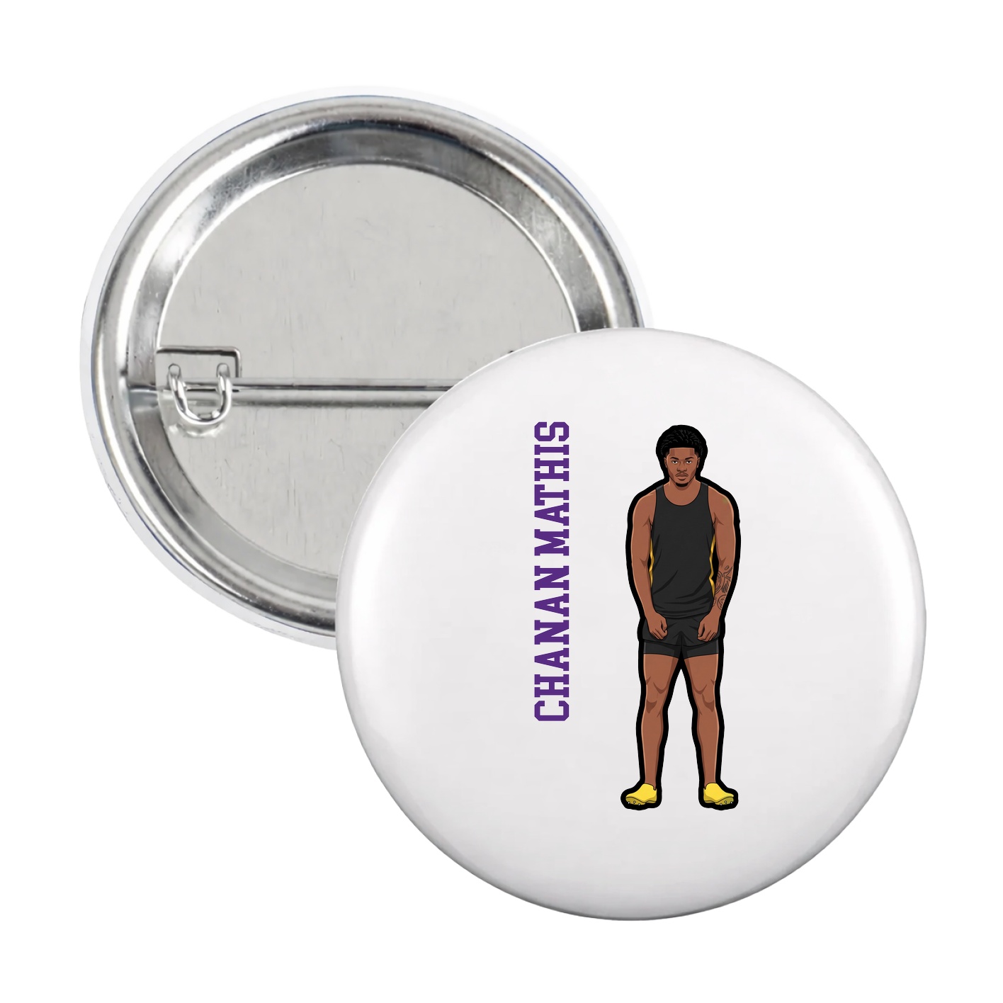 Game Day Button — Name Vertical in White