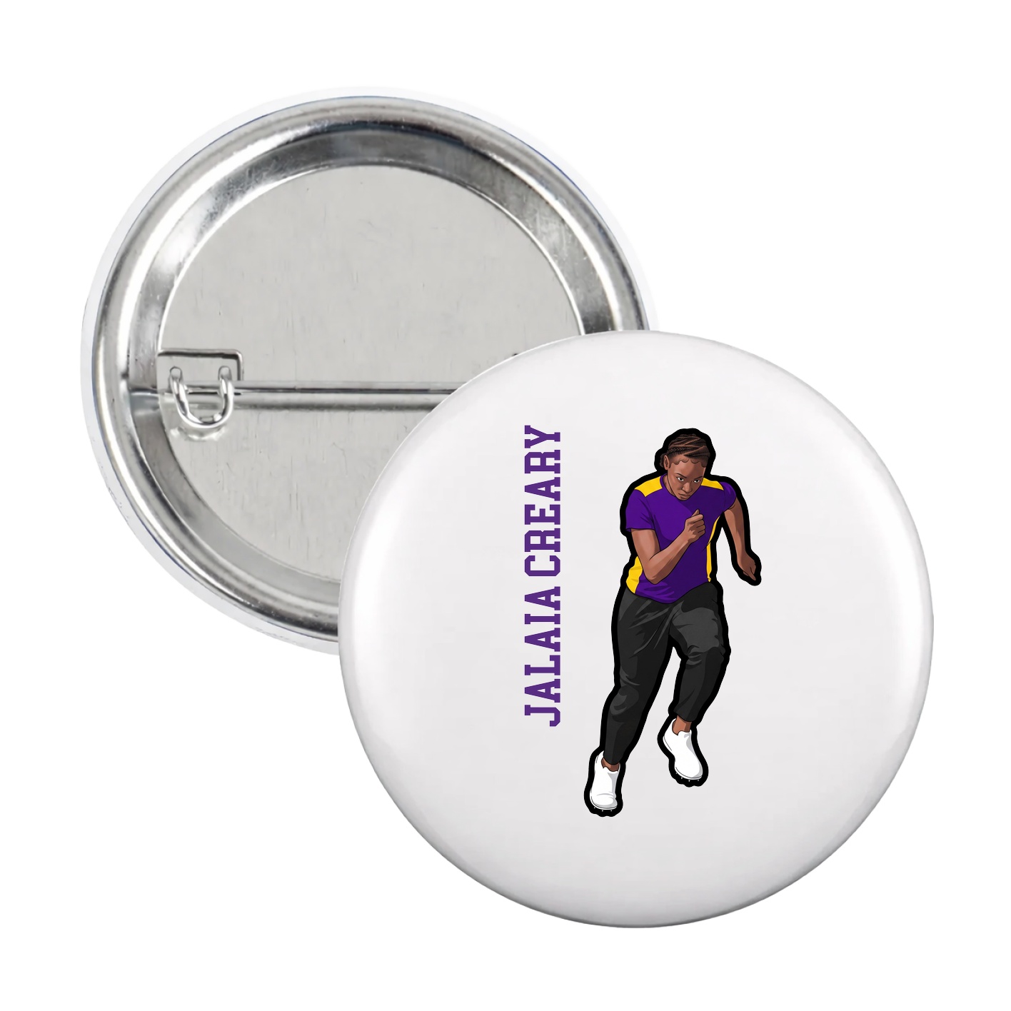Game Day Button — Name Vertical in White