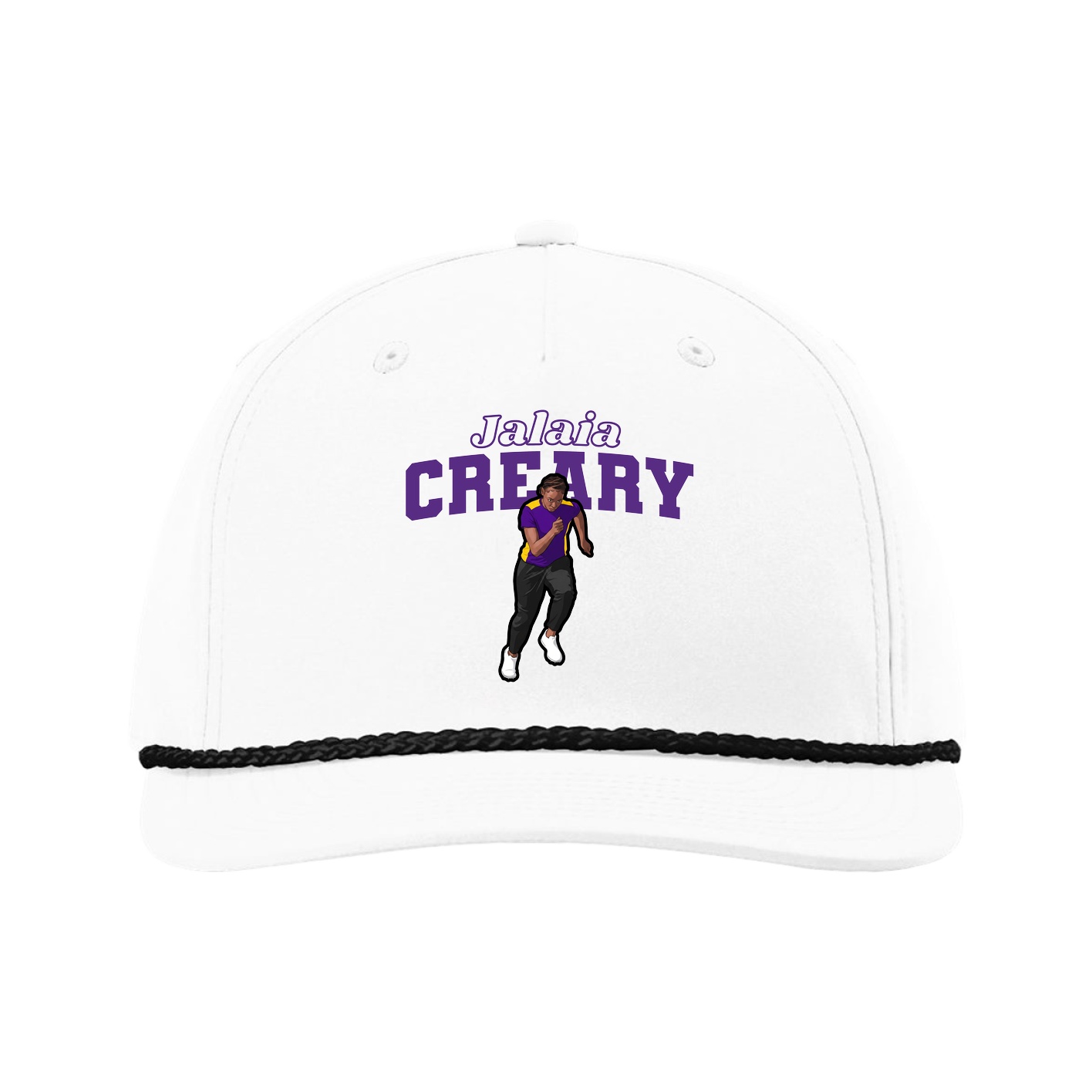 Five-Panel Classic Rope Cap — Name Arch in White