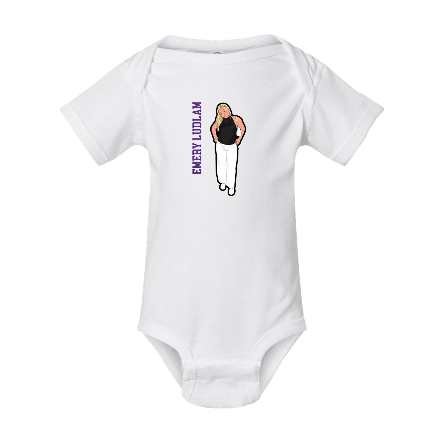 Baby Onesie — Name Vertical in White